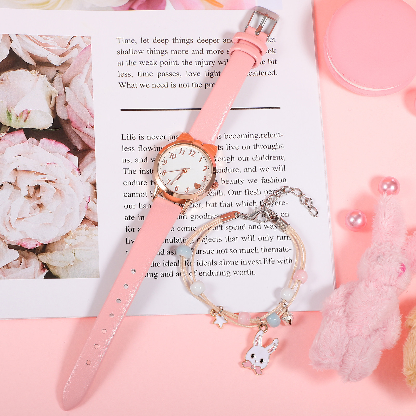 Luxury Watch With Arabic Numerals - Rabbit Charm Bracelet Set with Simple