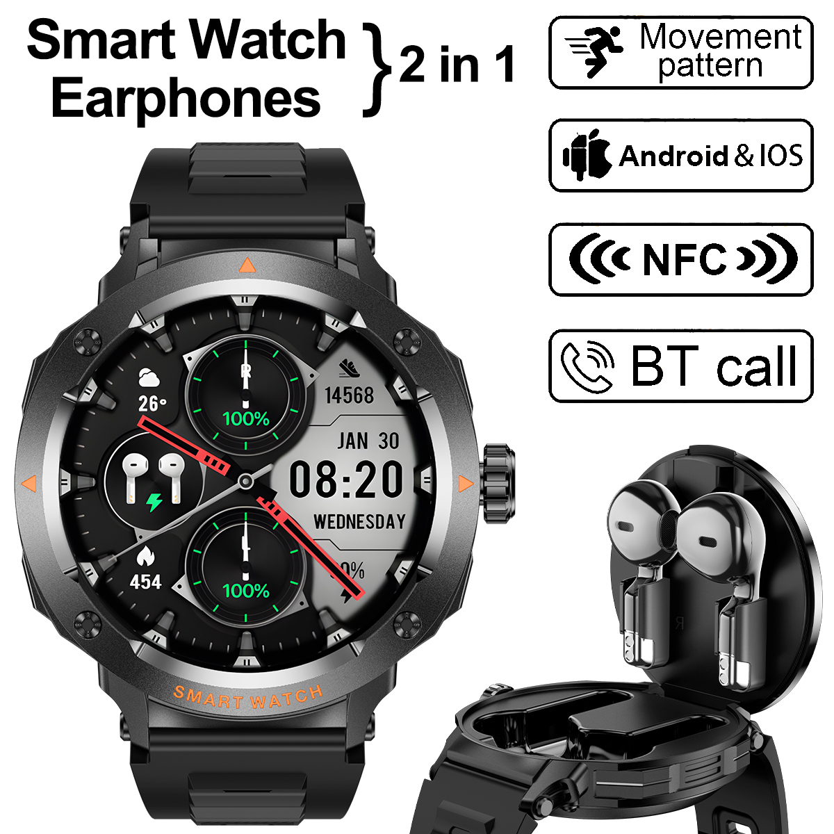 Luxury Watch On Wrist - NFC Smart Watch Wireless Earphone 2