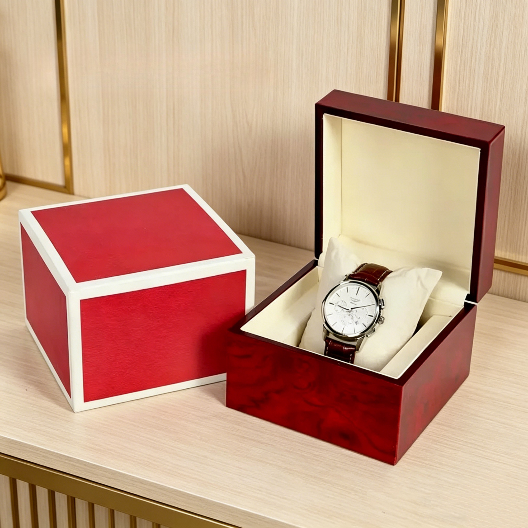 Luxury Watch Travel Case - Luxury Red Wooden PU Leather Watch