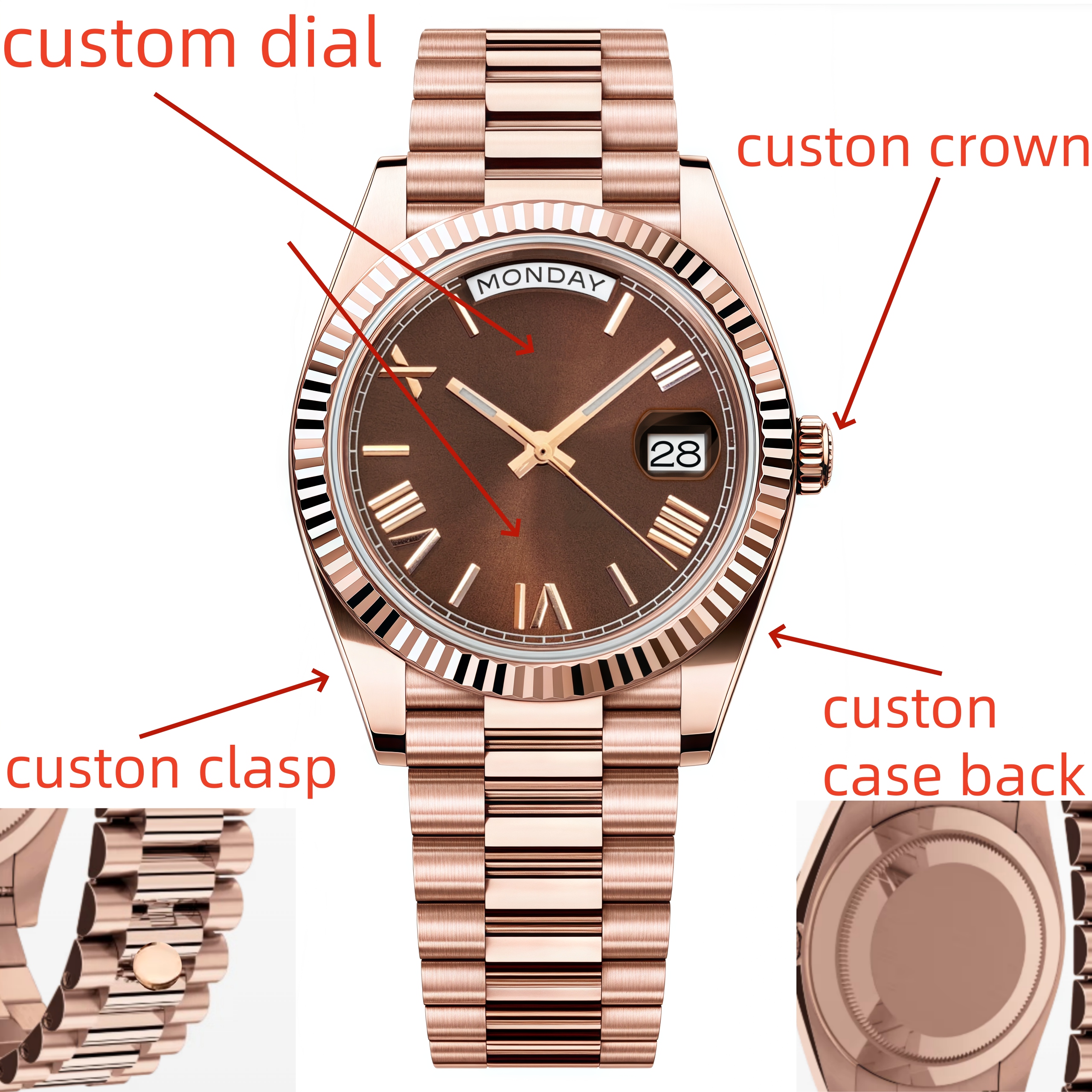Luxury Watch Display - Custom logo Clock Men's Luxury Rose