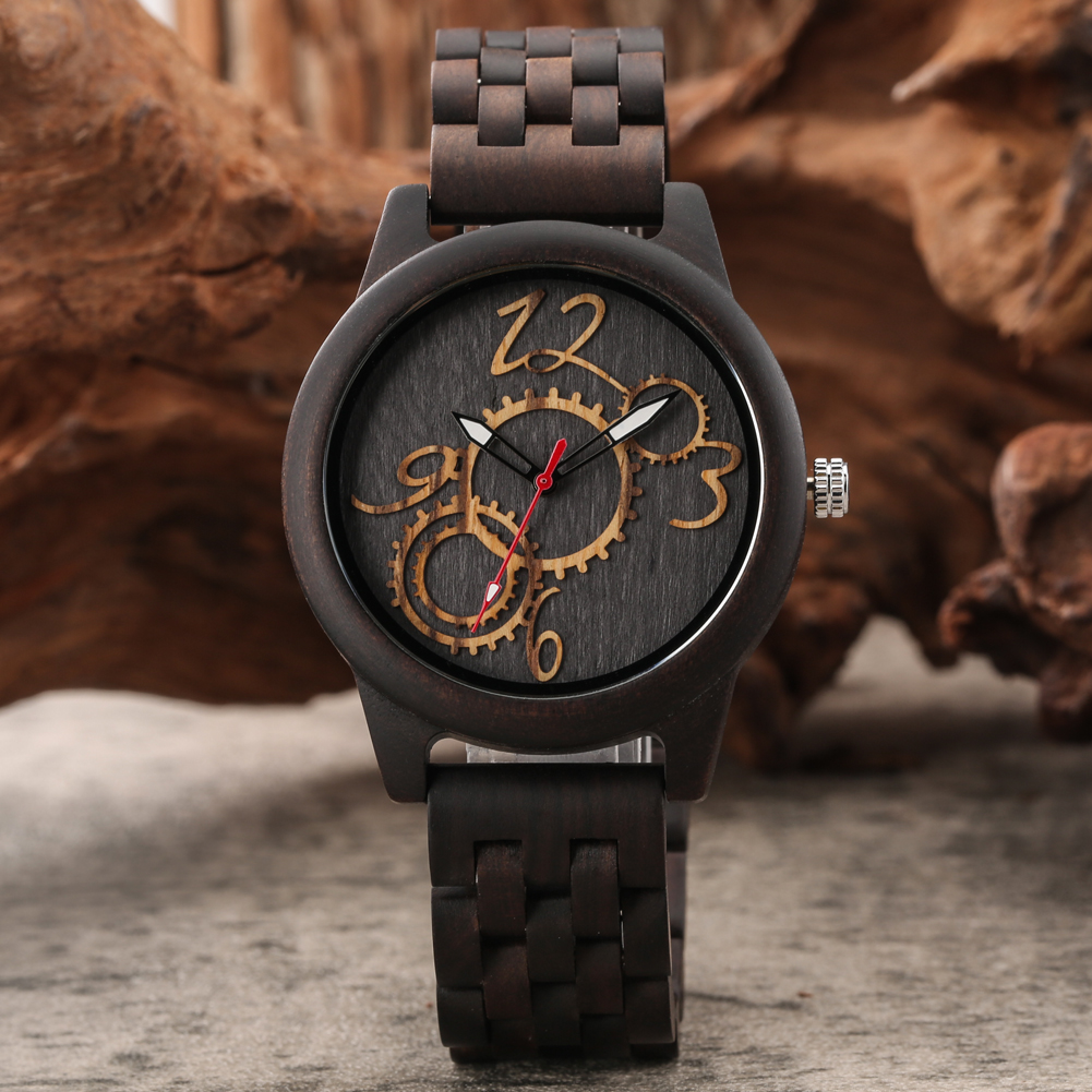 Luxury Watch With Arabic Numerals - Luxury Vintage Wooden Men Watch Gearwheel