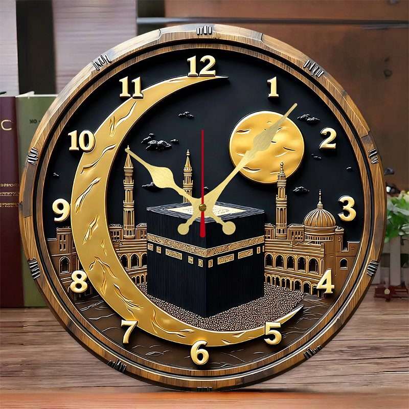 Black & Golden Kaaba Wooden Ro - Luxury Watch Wall Clock incelemesi ve fiyatı