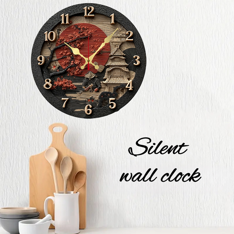 Samurai Themed Wooden Round Si - Luxury Watch Wall Clock incelemesi ve fiyatı