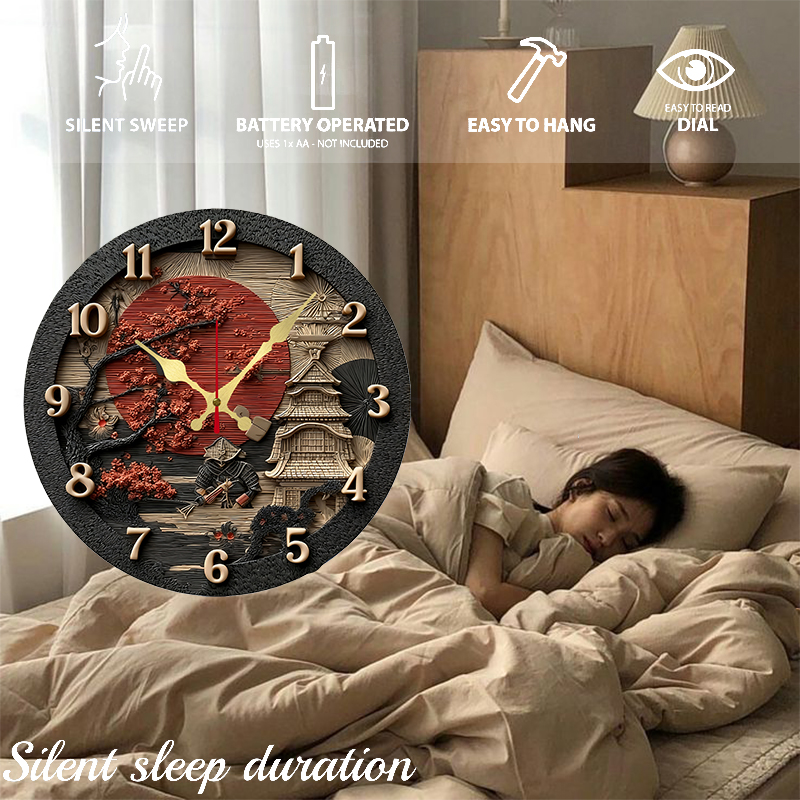 Samurai Themed Wooden Round Si - Luxury Watch Wall Clock incelemesi ve fiyatı