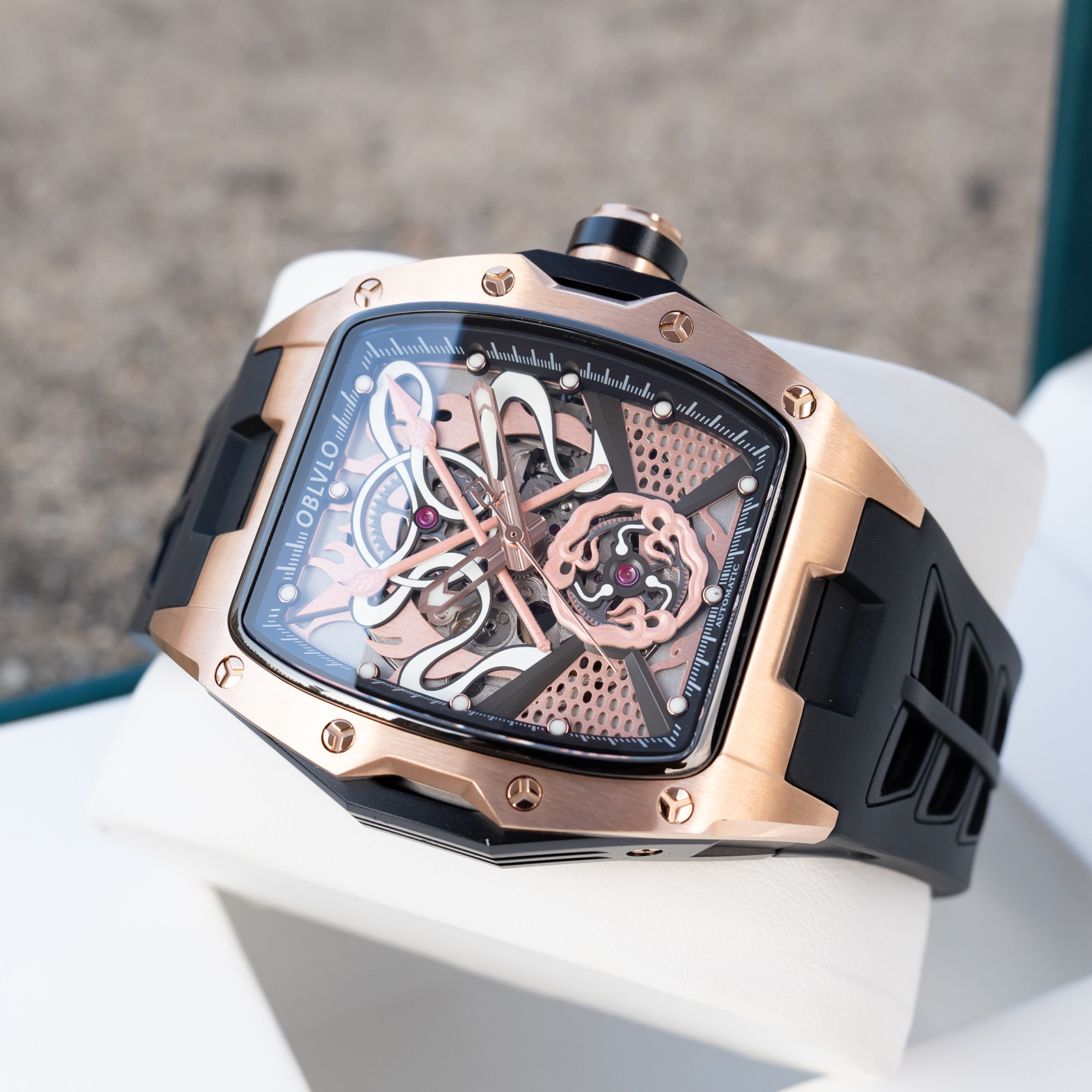OBLVLO Men's Black PVD Tonneau - Luxury Watch Nz incelemesi ve fiyatı