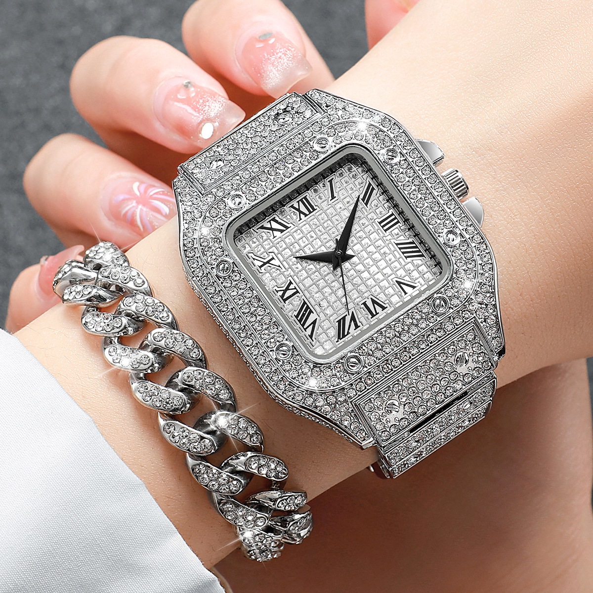 2PCS Iced Out Square Watch & C - Luxury Watch Life incelemesi ve fiyatı