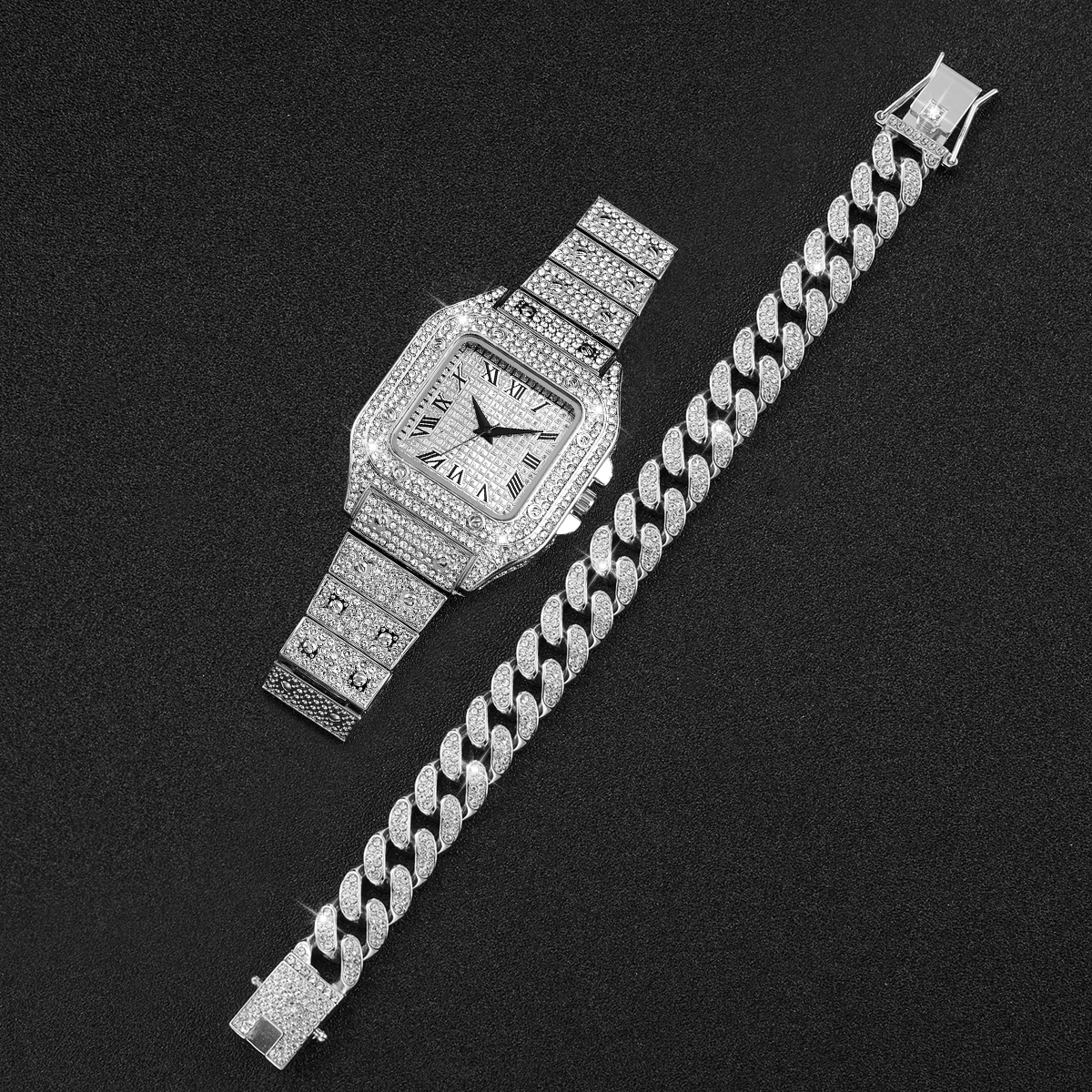 2PCS Iced Out Square Watch & C - Luxury Watch Life incelemesi ve fiyatı