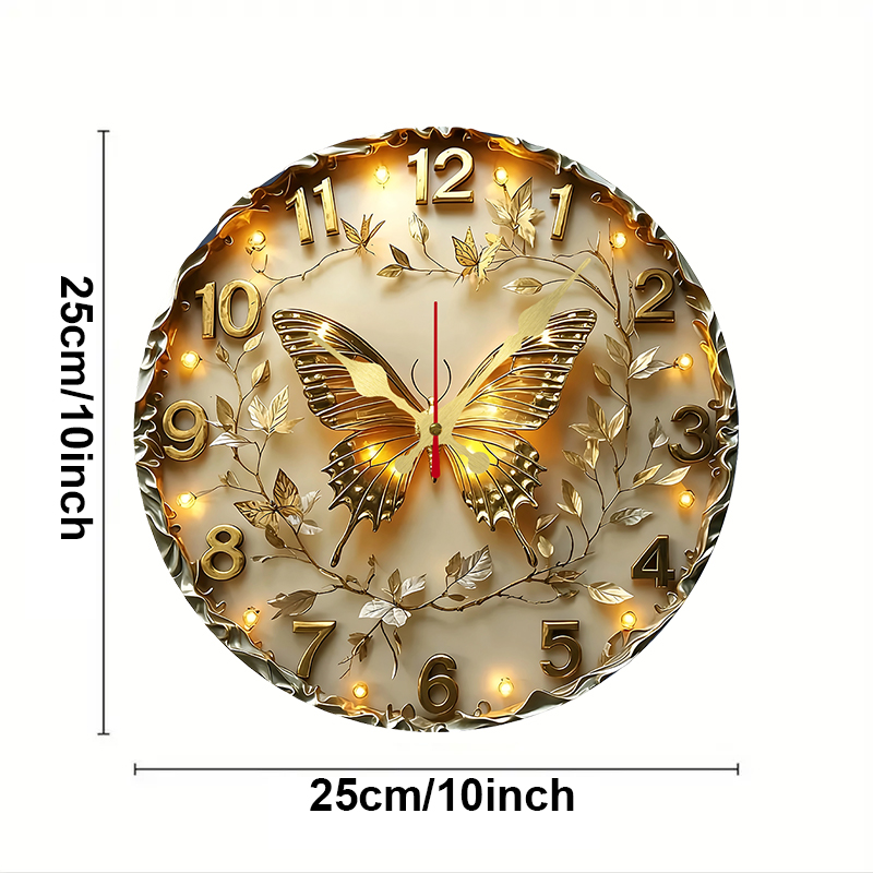 Golden Butterfly Wooden Round  - Luxury Watch Wall Clock incelemesi ve fiyatı