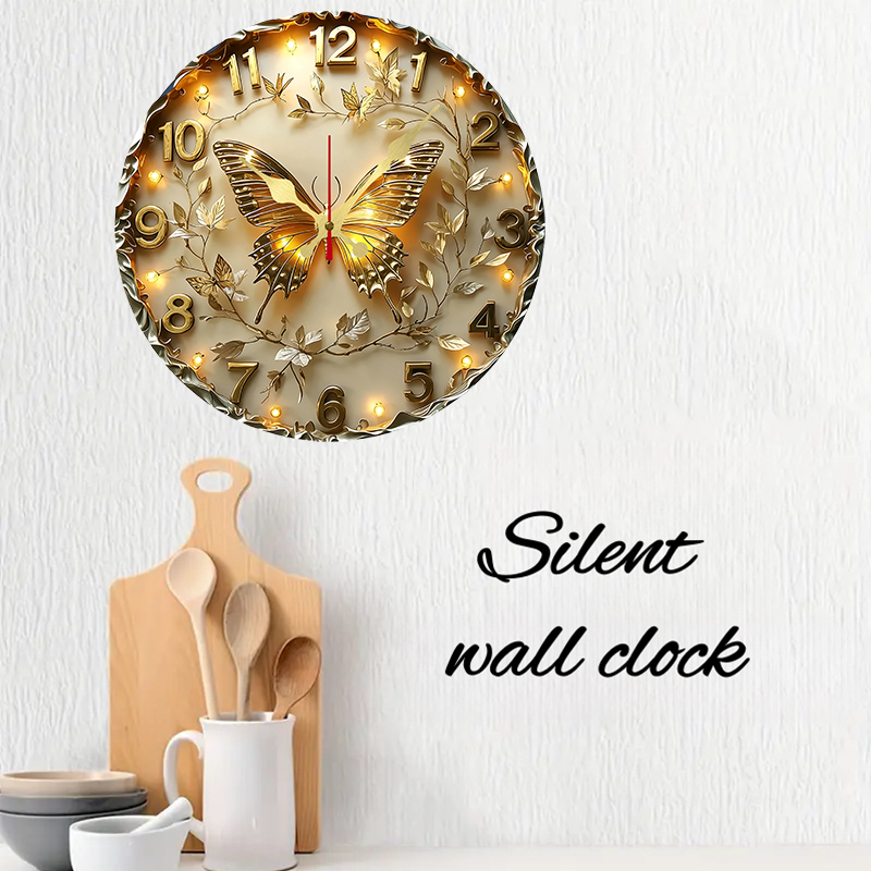 Golden Butterfly Wooden Round  - Luxury Watch Wall Clock incelemesi ve fiyatı