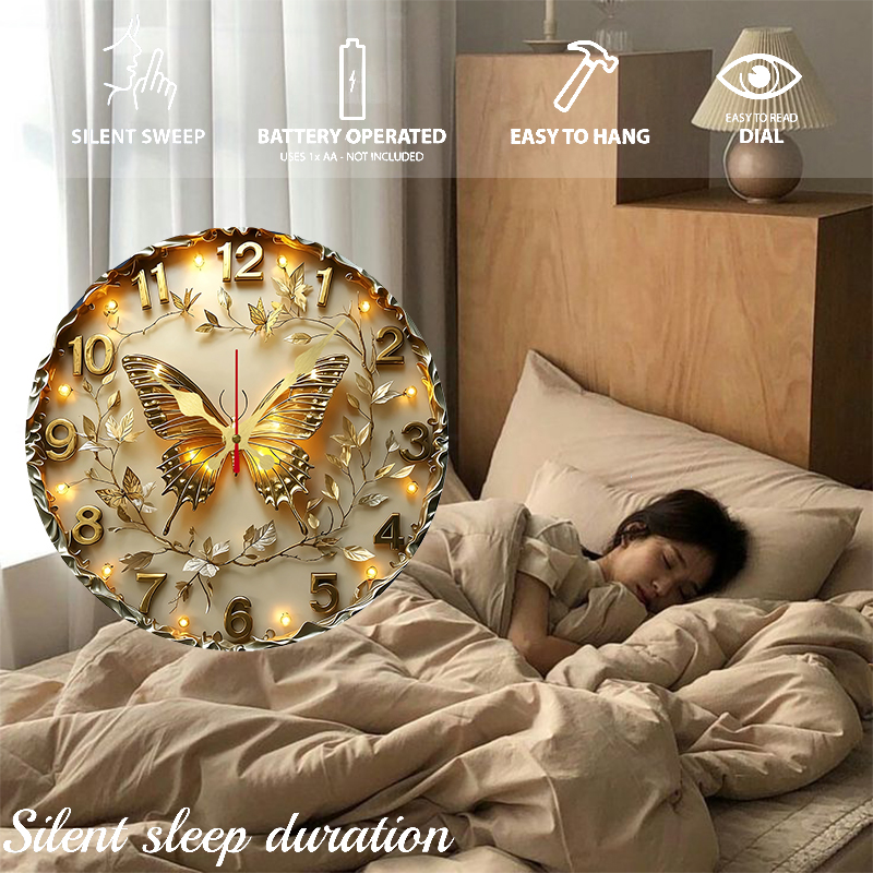 Golden Butterfly Wooden Round  - Luxury Watch Wall Clock incelemesi ve fiyatı